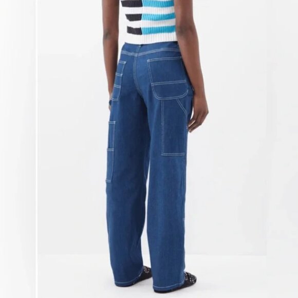 STAUD High Rise Wide Leg Cargo Jeans Painter Pant Size 6 Blue - Picture 2 of 14